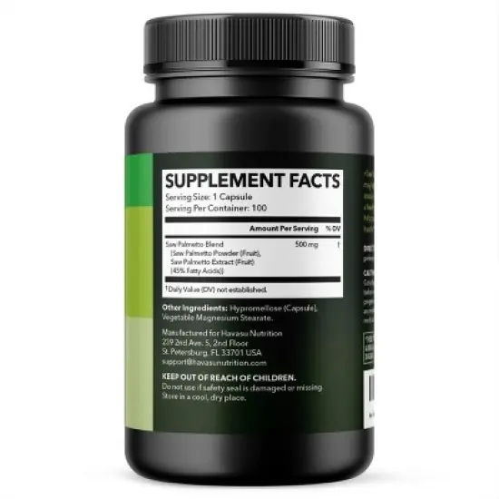 Saw Palmetto Capsules, Prostate Supplement for Men, Reduce Balding & Hair Thinning, DHT Blocker, Havasu Nutrition image {1}