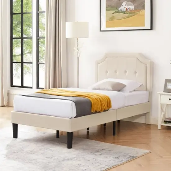 VECELO Modern Upholstered Bed Frame Wooden Platform Bed with Adjustable Headboard and Underbed Storage Space image {7}