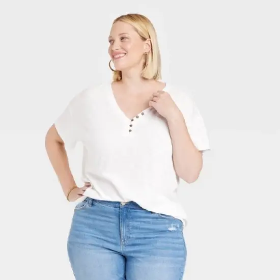 Women's Short Sleeve Essential Henley Tunic T-Shirt - Knox Rose&trade; image {3}