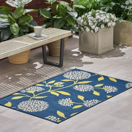Viola Floral Outdoor Rug Blue/Green - Christopher Knight Home image {2}