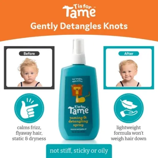 T is for Tame - Natural Hair Taming & Detangling Spray for Kids and Babies, Knots, Frizz & Detangling, All Hair Types Including Curly - 4.2 Fl Oz image {1}