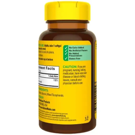 Nature Made Vitamin E 267 mg (400 IU) d-Alpha, Dietary Supplement for Antioxidant Support, 100 Softgels, 100 Day Supply image {6}