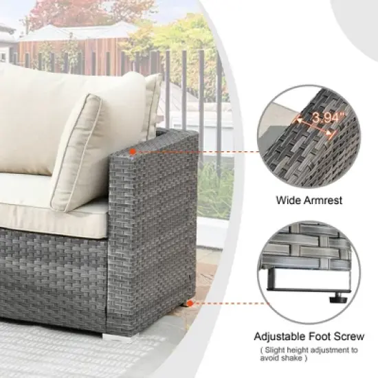 Ovios Venice 8pc Wicker Outdoor Patio Furniture Set Conversation Sofa with a Storage Fire Pit and Cushions image {3}