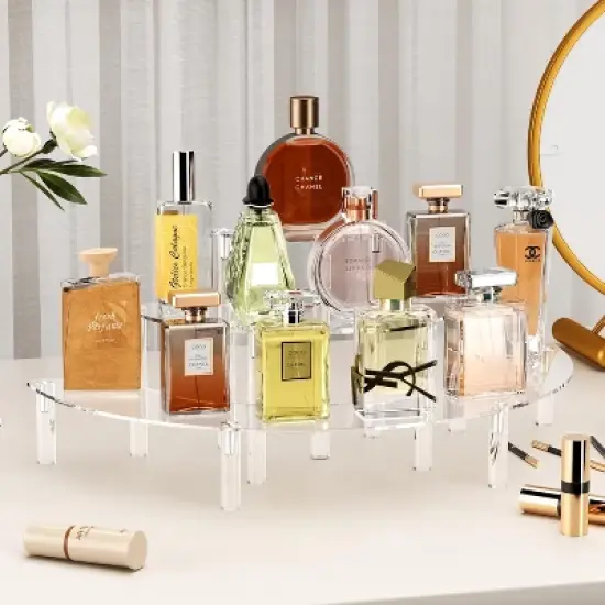 Hachikiko 2-Pack 3-Tier Acrylic Display Stands, Half Moon Cupcake & Pop Figure Riser with Metal Legs for Collections, Desserts, Perfume image {4}