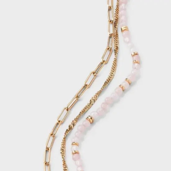 Rose Quartz and Medallion Charm Beaded Necklace - Universal Thread&trade; Gold image {3}