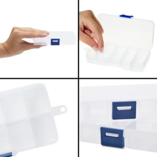 Juvale 12 Pack Mini Clear Storage Containers with 10 Grid Dividers, Small Plastic Tackle Box for Beads, Buttons, DIY Jewelry (2.5 x 5 in) image {4}