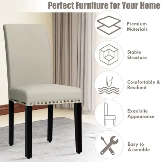 Costway Set of 2 Fabric Dining Chairs Upholstered with Nailhead Trim image {9}