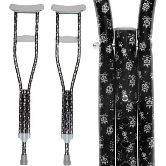 My Crutches - Fashionable Designed Crutches w Underarm Pad for Kids/Adults w Adjustable Handgrip & Length for Heights 4'5" to 5'2" (Crossbones) image {4}