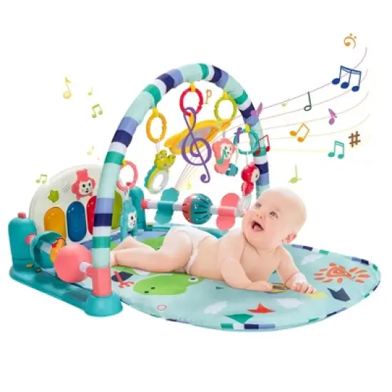 Costway Baby Gym Play Mat Kick & Play Piano Gym Mat Activity Center for Infants Pink image {10}