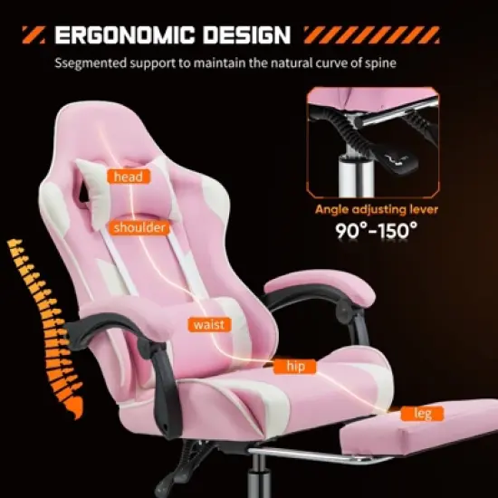 SEVOBAL Task and Office Chairs User Friendly Gaming Chair with Footrest and Adjustable Lumbar Support for Long Hours of Play, Pink, 26.7"*25.3"*52.3" image {3}
