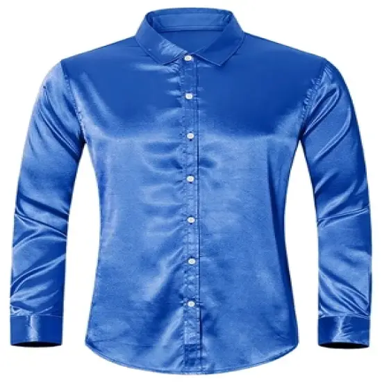 Lars Amadeus Men's Prom Satin Long Sleeves Button Down Slim Fit Formal Party Shirts image {8}