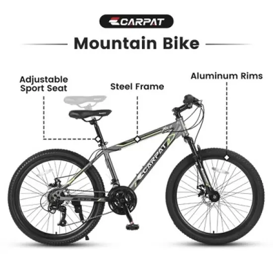 Gulches Elecony Teen Mountain Bike (Boys & Girls), 21-Speed Shimano Drivetrain, Dual Disc Brakes, 24&times;1.75" Tires, High-Strength Fork image {3}