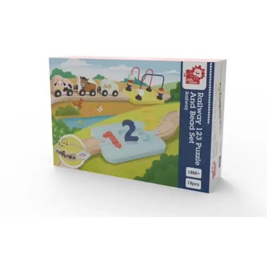 Leo & Friends Wooden Railway 123 Puzzle and Bead Set 18-Pieces image {1}