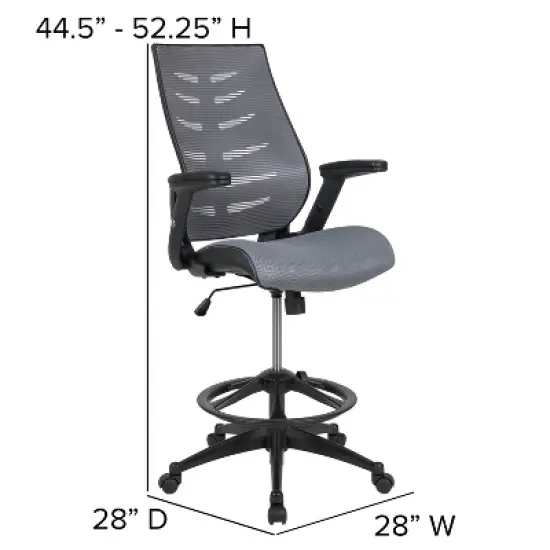 Flash Furniture High Back Mesh Spine-Back Ergonomic Drafting Chair with Adjustable Foot Ring and Adjustable Flip-Up Arms image {5}