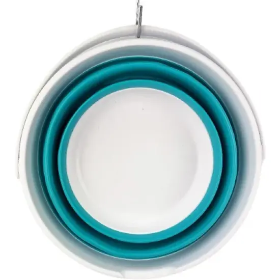 SAMMART 10L (2.6 Gallon) Collapsible Plastic Bucket - Foldable Round Tub with Handle, White/Ceramic Blue image {4}