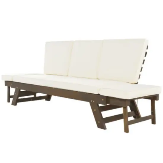 Adjustable Wooden Patio Daybed with Cushions -Compact Design for Small Spaces image {2}