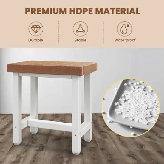 Costway 18'' x 12'' Heavy Duty HDPE Waterproof Shower Bench Spa Bath Shower Stool Brown & Off White image {5}