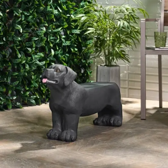 Hyrum Outdoor Labrador Dog Garden Bench Matte Black - Christopher Knight Home image {2}