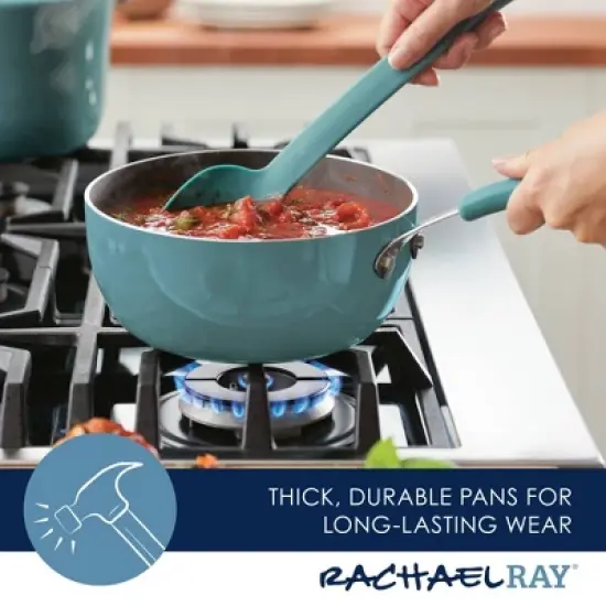 Rachael Ray Cook + Create Aluminum Nonstick Saucier Pan 3qt Agave Blue image {8}