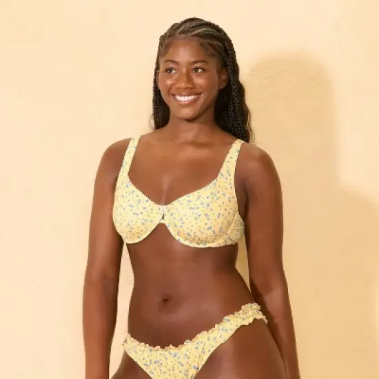 Women's Lace Trim Underwire Bikini Top - Wild Fable&trade; Yellow/Blue Floral Print image {3}