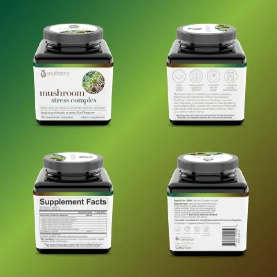 Youtheory Mushroom Stress Complex, Organic Full-Spectrum Mushroom with L-Theanine, Help Reduce Stress and Promotes Sense of Calmness, 60 Vege Capsules image {5}