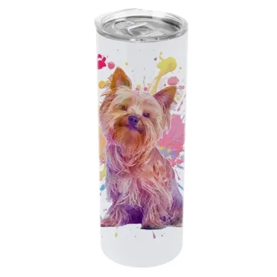 100 North 20 Ounce Stainless Steel On the Go Travel Tumbler With Push Top Lid, Yorkshire Terrier Paint Splatter image {5}