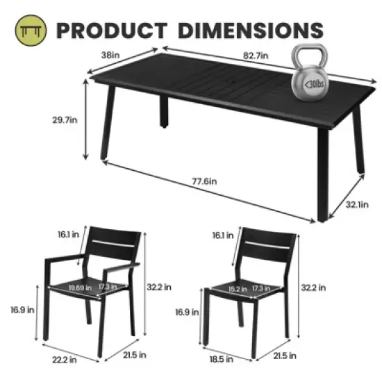 Crestlive Products 7pc Aluminum Patio Dinning Set 82.7in Table and 6 Chairs Aluminum Table Top Black for Outdoor Pool Lawn image {1}
