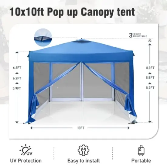Captiva Designs 10x10 ft Pop-Up Canopy Tent with UV Protection, Mesh Sidewalls, and Easy Setup Roller Bag, Beige image {4}