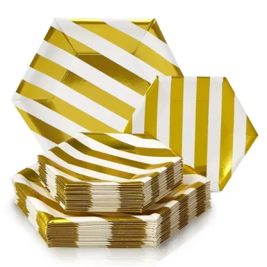 Silver Spoons Elegant Disposable Paper Plate Set, Includes 18 Dinner Plates (10.25&rdquo;) and 18 Side Plates (7.5&rdquo;), Stripe Collection image {5}