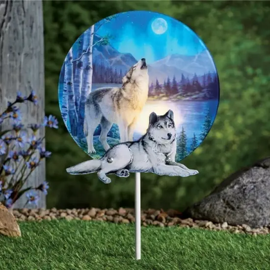 Collections Etc Solar Powered Howling Wolves Outdoor Garden Stake image {1}
