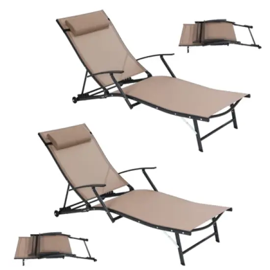 MUKE Adjustable Patio Chaise Lounge Chair with Rear Wheel, 5-Position Recliner for Pool, Beach & Garden image {9}