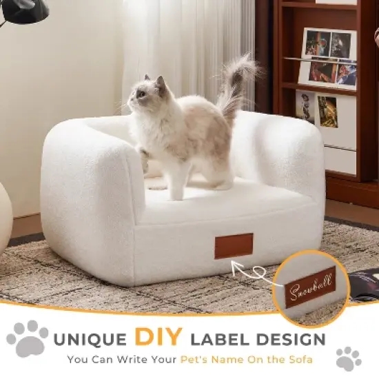 ATJafurn Faux Cashmere Pet Sofa for Indoor Cats,  Beds for Small Dogs & Cats, White Cat Couch with Nameplate for Living Room Bedroom image {3}