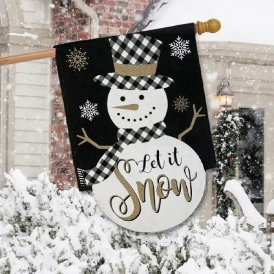 Briarwood Lane Checkered Snowman Burlap Winter House Flag Let It image {2}