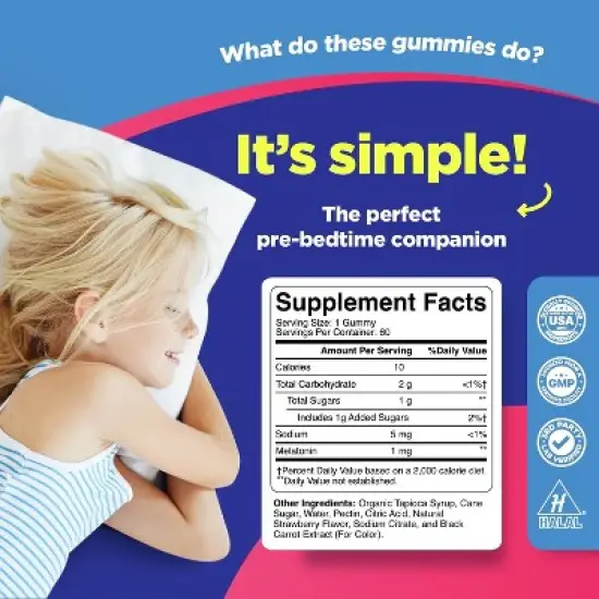 Melatonin Gummies for Kids, Deep Sleep Supplement Gummies & Mood Support for Kids, Strawberry Flavor, Phytoral, 60ct image {2}