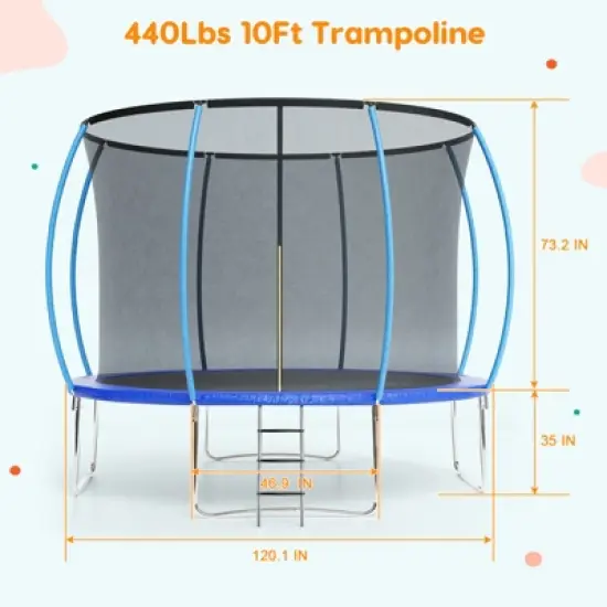 Trampoline 10FT with Enclosure & Ladder, ASTM Approved Heavy-Duty Outdoor Recreational Trampoline for Kids Adults, 440LB Capacity image {7}