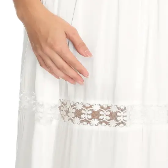 Allegra K Women's Lace Insert Vintage Swing A-Line Maxi Skirt with Elastic Waist image {5}