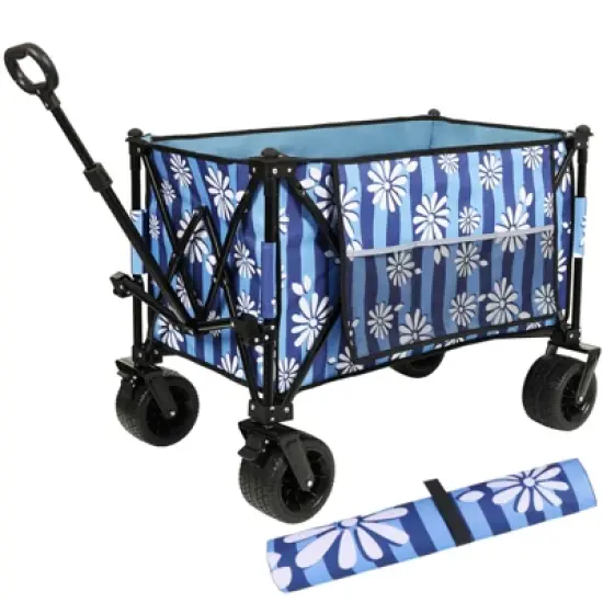 RISOKEYS Foldable Beach Wagon Cart,with 480lbs Capacity & All-Terrain Wheels, Includes Waterproof Picnic Mat for Camping,Picnic,Beach Trips image {15}