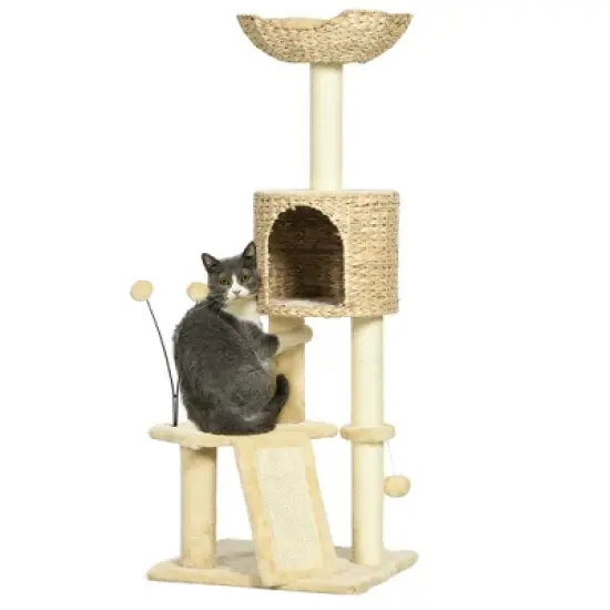 Chery Life 45" Cat Tree for Indoor Cats, Cat Tree Tower with Scratching Posts, Ramp, Condo, Toy Balls, Platforms, Bed, Ramp, Beige image {6}