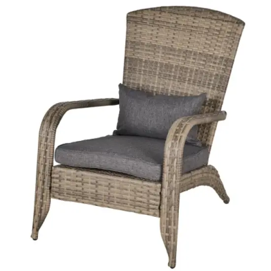 Outsunny Patio Adirondack Chair with All-Weather Rattan Wicker, Soft Cushions, Tall Curved Backrest for Deck or Garden image {3}