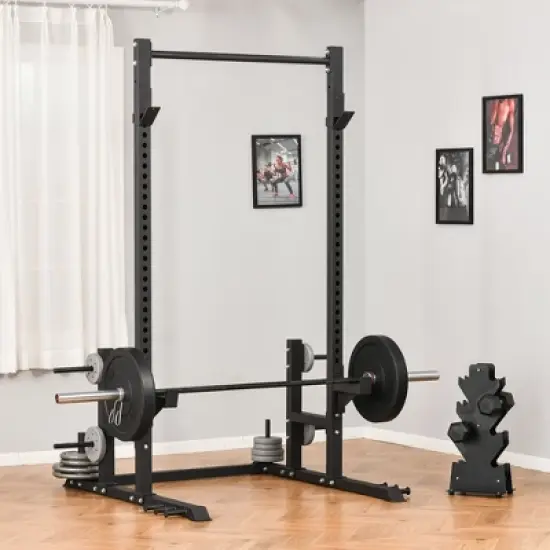 Soozier Power Squat Rack Cage, Multi-Function Power Tower, Adjustable Power Cage Squat Rack with Pull Up Bar for Home Gym image {2}