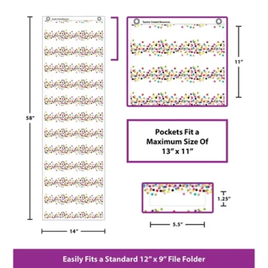 Teacher Created Resources&reg; File Storage Pocket Chart, 10 Pockets, Confetti, 14" x 58" image {1}