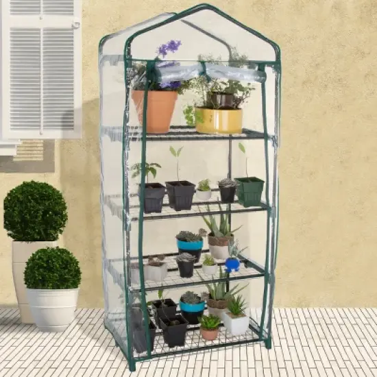Nature Spring 4-Tier Outdoor Mini Greenhouse with Cover image {3}