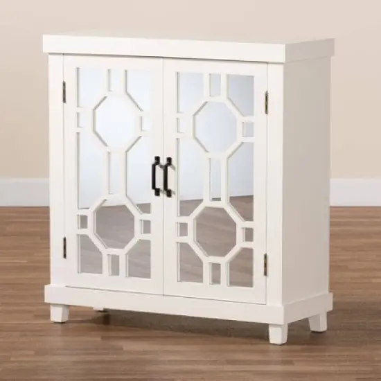 Carlena Wood and Mirrored Glass 2 Door Sideboard White - Baxton Studio image {8}