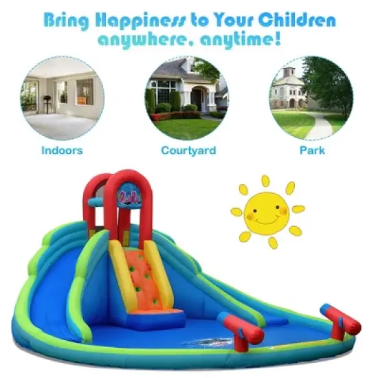 Costway Inflatable Bounce House Water Splash Pool Dual Slide Climbing Wall image {4}