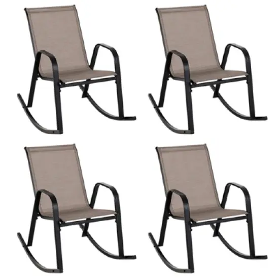 Costway 2/4 PCS Patio Rocking Chair Heavy-Duty Metal Rocker Outdoor Anti-Slip Brown image {10}