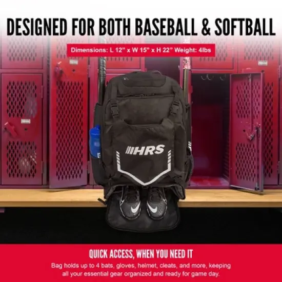 Hit Run Steal Bat Bag Backpack with Ventilated Shoe Pocket, Heavy Duty Fence Hook, and Padded Straps, Holds 4 Bats, Glove, Helmet, Cleats image {2}