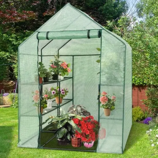 Costway Portable Mini Walk In Outdoor 2 Tier 8 Shelves Greenhouse image {2}