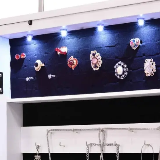 Tangkula Door Mounted Mirrored Jewelry Cabinet Dressing Storage Box with LED lights White image {6}