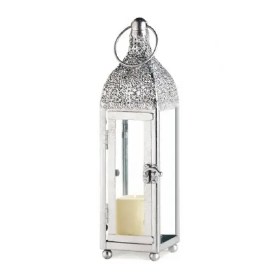 11.75" Metal Ornate Outdoor Lantern Silver - Zingz & Thingz: Candle Spike, Indoor/Outdoor Use, Baked-On Paint Finish image {3}