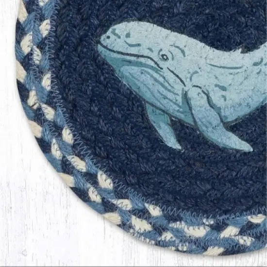 Earth Rugs Ocean-Themed Rustic Decor &ndash; Hand-Stenciled Beluga Whale on Jute image {1}